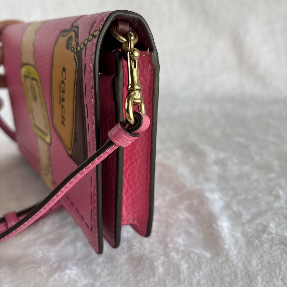 COACH Anna Foldover Crossbody Clutch Pink Pebble Leather Trompe L'oeil CH181 - Picture 4 of 16